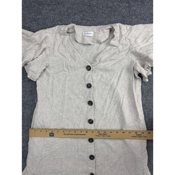 Ces Femme Dress Women's L Beige Button Up Pockets 100% Cotton Midi Ruffle - Picture 4 of 9